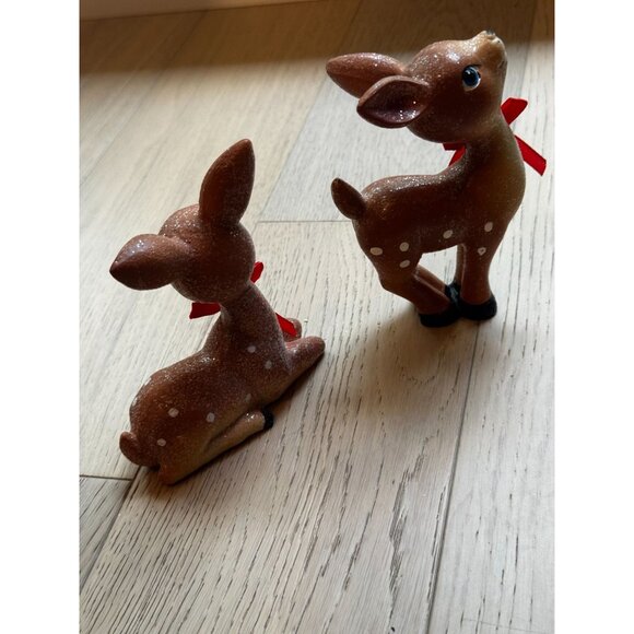 Vintage Ceramic Fawn Deer Figurines With Red Bows & Glitter Accents CUTE festive - Picture 5 of 8